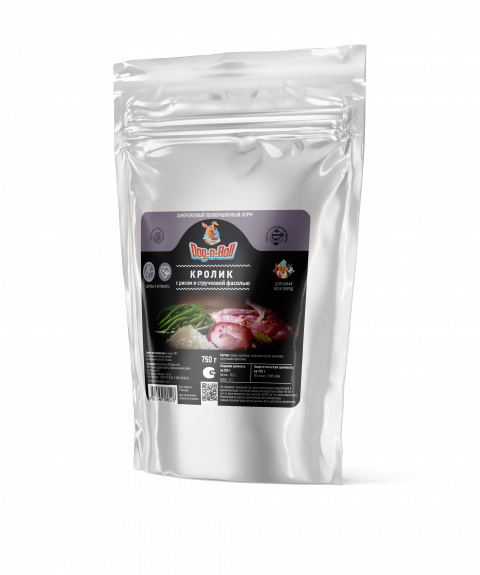 Готовый обед для собак отварной кролик с рисом и стручковой фасолью 750 г